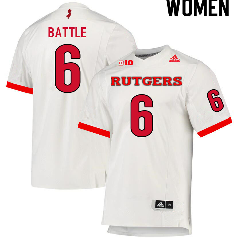 Women #6 Rashawn Battle Rutgers Scarlet Knights College Football Jerseys Sale-White - Click Image to Close